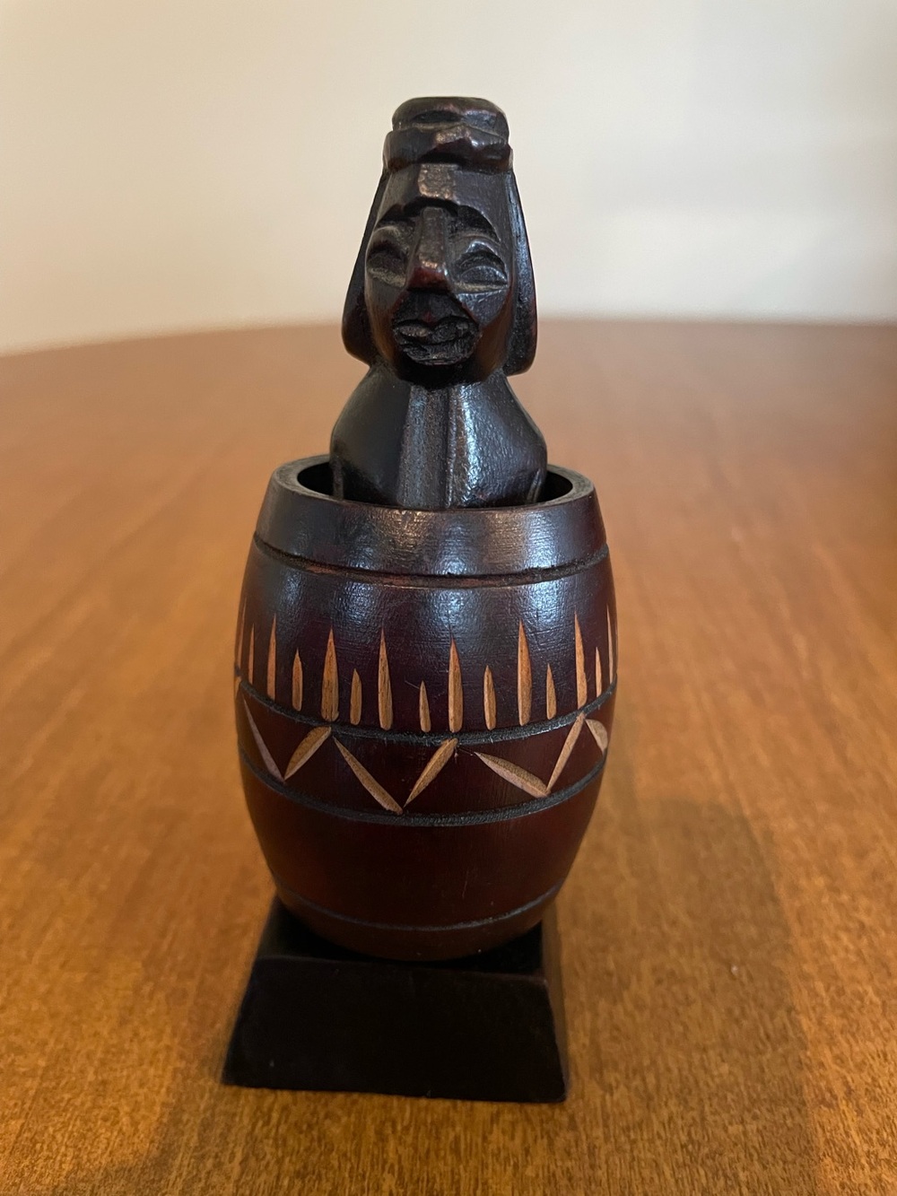 Vintage Phallic Wood Statue Ancient Egyptian Nude Man In Barrel Fertility God